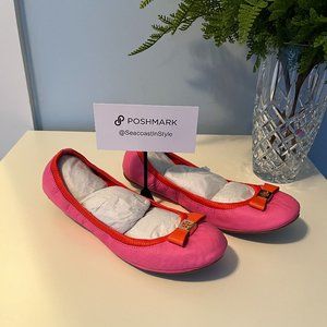 Tory Burch Eddie Bow Flat - Flamingo/New Fire Orange - 8